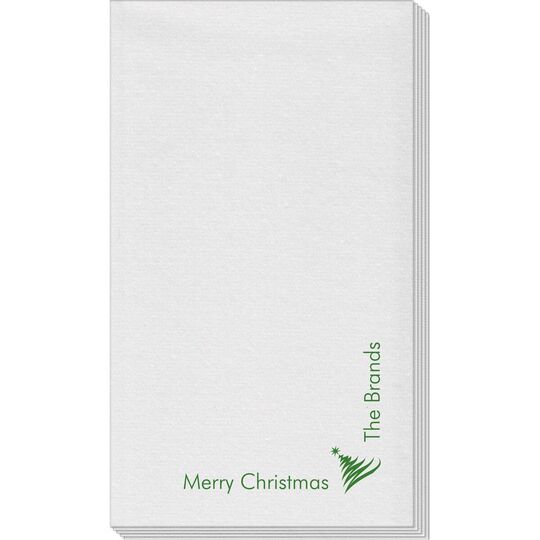 Corner Text with Artistic Christmas Tree Linen Like Guest Towels